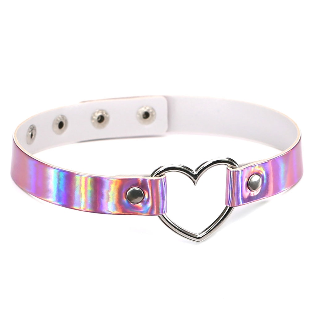 Harajuku Holografisches Halsband - Herz Kragen für Damen - Gothic Choker - Weiblicher Rave Festival Schmuck - undergroundtechnostore.de