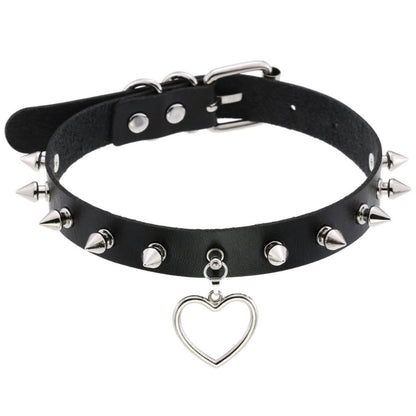 Vintage Harajuku Halskette mit Herzanänger - 16 Farben PU-Leder Choker für Damen und Herren - undergroundtechnostore.de