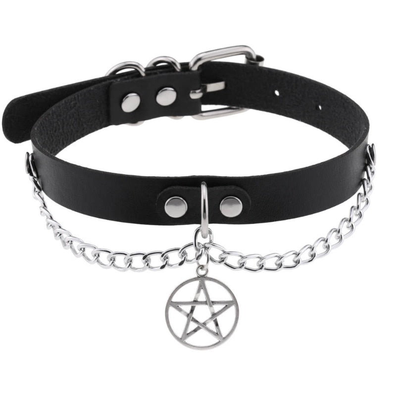 Harajuku-Gothic Stern Anhänger Halskette - PU-Leder Quaste Kette für Damen & Herren - Verstellbarer Choker-Schmuck - undergroundtechnostore.de