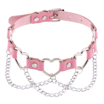 PU-Leder Choker mit Herzmotiv - 16 Farben, Halskette für Damen und Herren im Harajuku Punk Gothic Stil - undergroundtechnostore.de