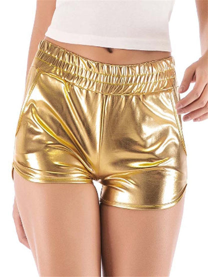 Glänzende, Metallic-Damen-Shorts in Hoch-Taille für Club und Party – Gold, Silber, Schwarz, Grün - undergroundtechnostore.de