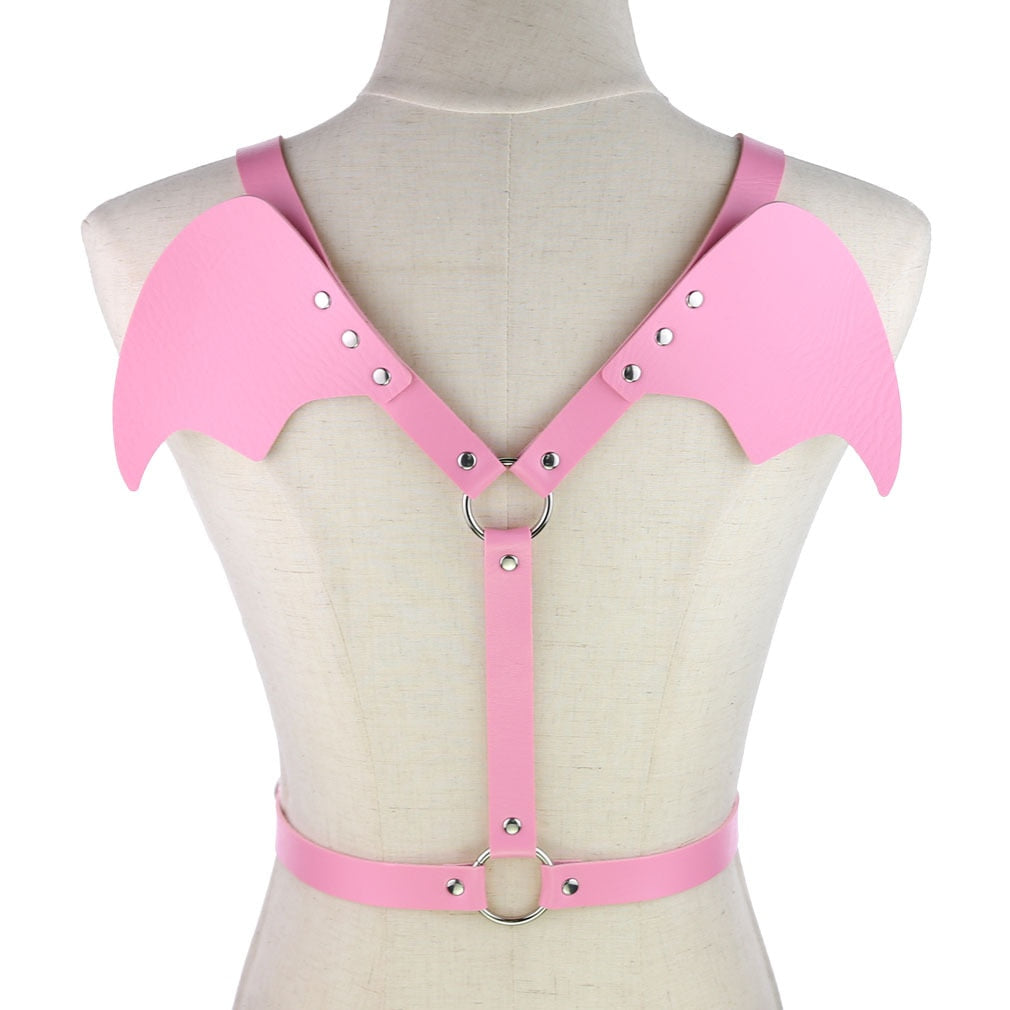 Punk Gothic Engel Flügel Leder Harness - Körperkette Strumpfhalter Strap - Bondage Halsband Beach Kragen Taille Schulter Halskette - undergroundtechnostore.de