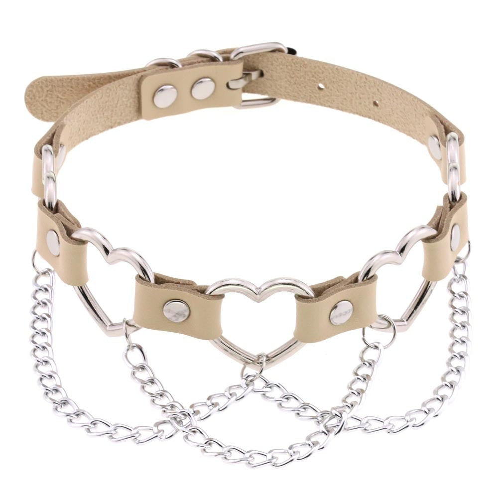 PU-Leder Choker mit Herzmotiv - 16 Farben, Halskette für Damen und Herren im Harajuku Punk Gothic Stil - undergroundtechnostore.de