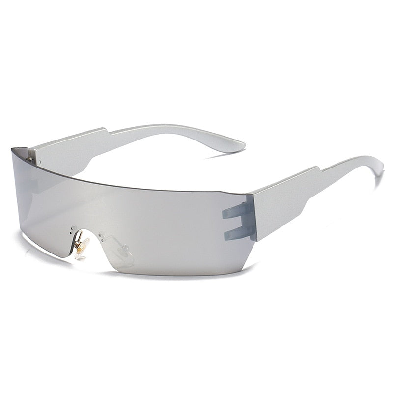 Flache Top Shield Mode Punk Sonnenbrille für Damen, Y2K Sonnenbrille für Herren, Spiegel einteilige Brille, 2000er 90er Ästhetische Schutzbrille - undergroundtechnostore.de