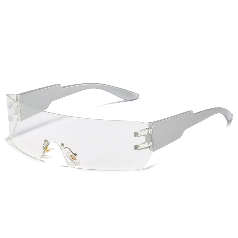 Flache Top Shield Mode Punk Sonnenbrille für Damen, Y2K Sonnenbrille für Herren, Spiegel einteilige Brille, 2000er 90er Ästhetische Schutzbrille - undergroundtechnostore.de