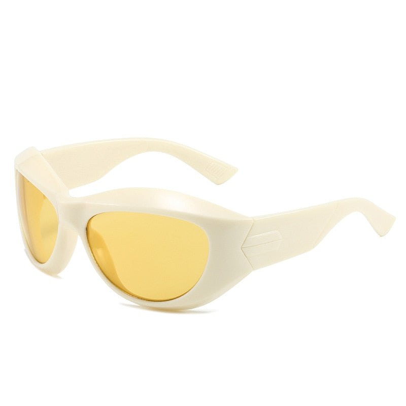 Cyber Y2K Sonnenbrille für Damen, geometrische Wraparound-Brille im Pu –