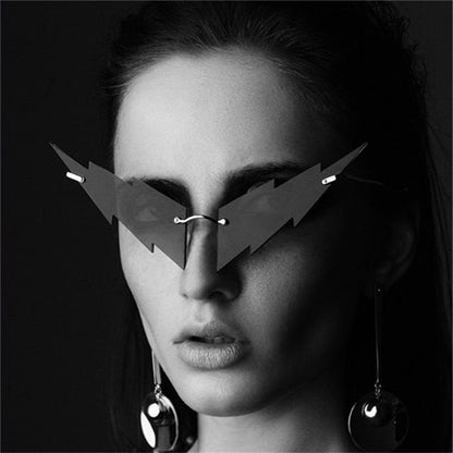 Blitzförmige Punk-Sonnenbrille für Damen, Markendesigner, modisch, übergroße Persönlichkeit, einzigartige Sonnenbrille, schwarze Augenbekleidung - undergroundtechnostore.de