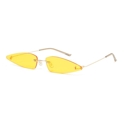 Neue modische Candy-Farben Dreieck Cat-Eye-Sonnenbrille für Damen, Vintage Y2K, rahmenlos, Legierung, kleine Sonnenbrille für Herren, Hip-Hop-Schattierungen, Gelb - undergroundtechnostore.de