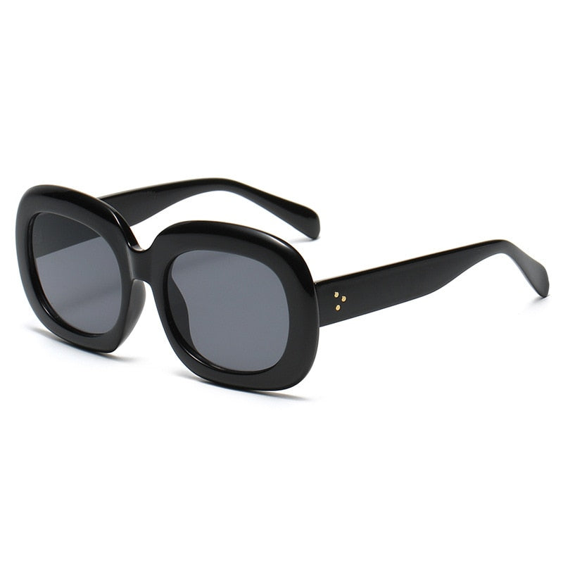 Vintage Oval Sonnenbrille - Unisex, Retro Dickes Rand-Design, Damen Verlaufsgläser in Schwarz & Leopard, UV400 Verspiegelt - undergroundtechnostore.de