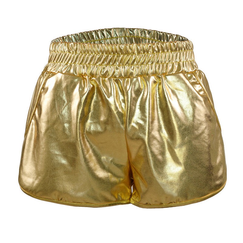 Glänzende, Metallic-Damen-Shorts in Hoch-Taille für Club und Party – Gold, Silber, Schwarz, Grün - undergroundtechnostore.de