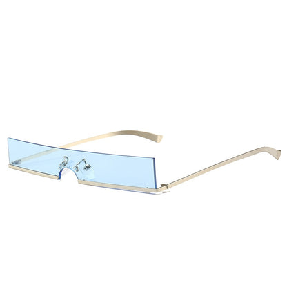 Modische Halb-Rahmen Rechteck-Sonnenbrille - Kleines Design, Unisex, Beliebte Einteilige Gläser, Metall-Punk, Schmale Sonnenbrille - undergroundtechnostore.de