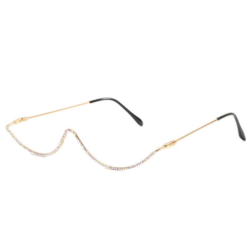 Vintage Sonnenbrille ohne Gläser für Damen – Bunte Luxusmarke – Regenbogen-Diamant-Dekoration – Modischer Halbmetallrahmen - undergroundtechnostore.de