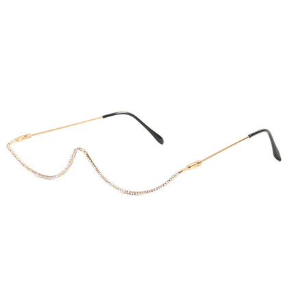 Vintage Sonnenbrille ohne Gläser für Damen – Bunte Luxusmarke – Regenbogen-Diamant-Dekoration – Modischer Halbmetallrahmen - undergroundtechnostore.de