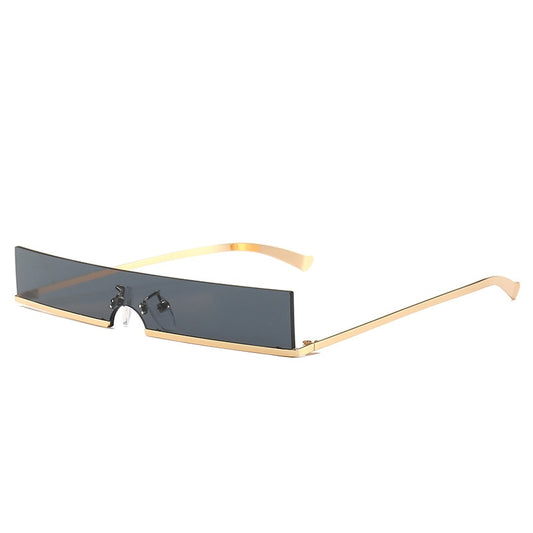 Modische Halb-Rahmen Rechteck-Sonnenbrille - Kleines Design, Unisex, Beliebte Einteilige Gläser, Metall-Punk, Schmale Sonnenbrille - undergroundtechnostore.de