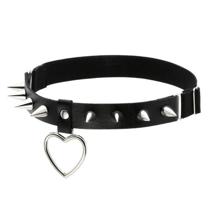 Gothic Schwarzer PU-Leder Strumpfhalter - Grunge Beinring Elastischer Strumpfhalter Riemen - Körpergeschirr für Damen - Punk Hohles Herz Nieten Spike - undergroundtechnostore.de