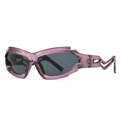Geometrische Rahmen Cyber Y2K Sonnenbrille für Damen und Herren, sportliches Design mit aufwendigen Ausschnitten, luxuriöse Punk-Schattierungen - undergroundtechnostore.de
