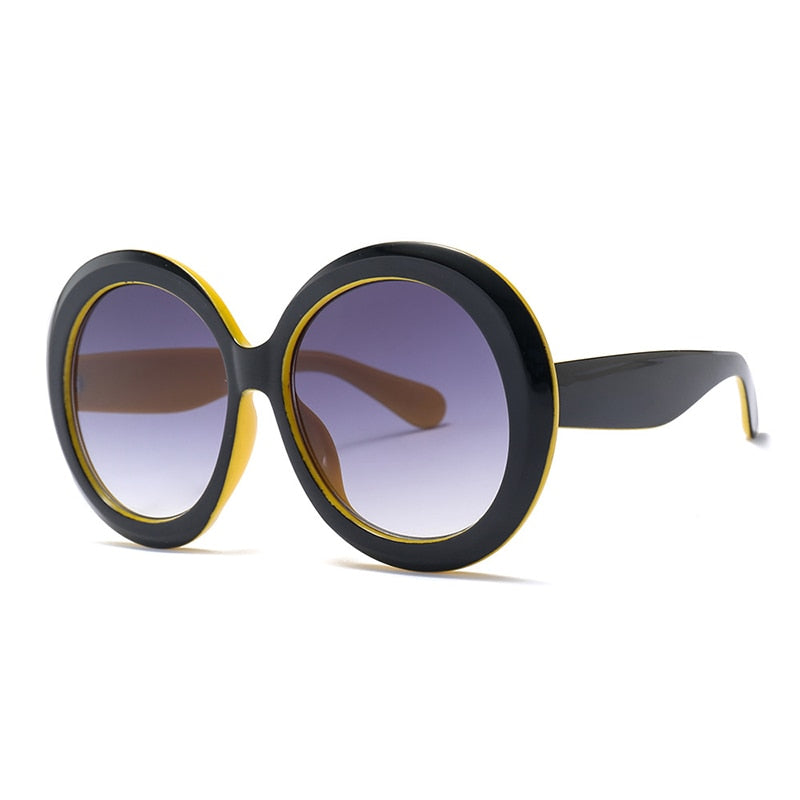 Vintage große runde Sonnenbrille für Damen, braun getönt, übergroße Sonnenbrille, modisches Luxus-Designer-Modell mit verspiegelten klaren Schattierungen - undergroundtechnostore.de