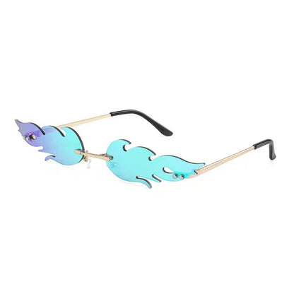 Rahmenlose Flammenform Metall-Sonnenbrille für Damen, persönlicher Party-Feuer-Dekoration, Sonnenbrille für Herren, einzigartige Street-Catwalk-Prom-Augenbekleidung - undergroundtechnostore.de