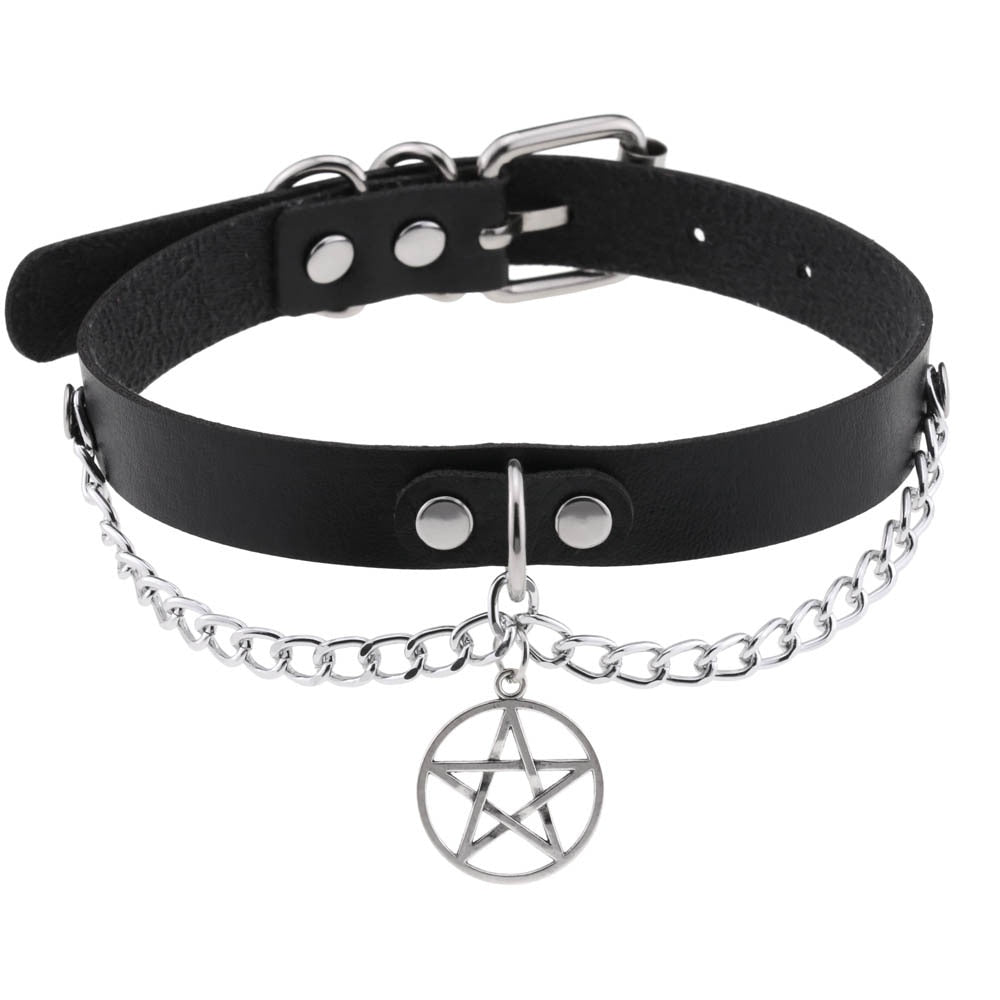 Harajuku-Gothic Stern Anhänger Halskette - PU-Leder Quaste Kette für Damen & Herren - Verstellbarer Choker-Schmuck - undergroundtechnostore.de