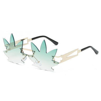 Rahmenlose Hanfblatt-Form Metall-Sonnenbrille für Damen, persönlicher Party-Schmuck, Sonnenbrille für Herren, einzigartige Street-Catwalk-Prom-Augenbekleidung - undergroundtechnostore.de