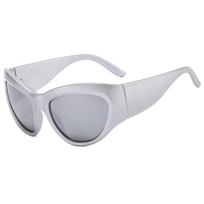 Übergroße Y2K Sonnenbrille für Damen, trendiger großer Rahmen im Vintage-Design, futuristische Punk-Silber-Schattierungen der 2000er - undergroundtechnostore.de