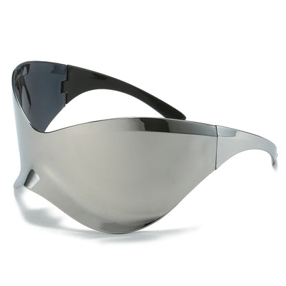 Übergroße Punk-Schutzbrillen-Sonnenbrille für Damen und Herren, Luxusmarke, Y2K Silber, Sportbrille, einteilige Augenbekleidung, UV400-Schutz - undergroundtechnostore.de