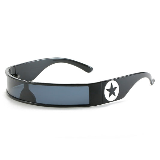 Einteilige Y2K Sonnenbrille im Vintage-Stil, Pentagramm-Form, schmaler Rahmen, modische trendige futuristische Schattierungen im Punk-Design - undergroundtechnostore.de