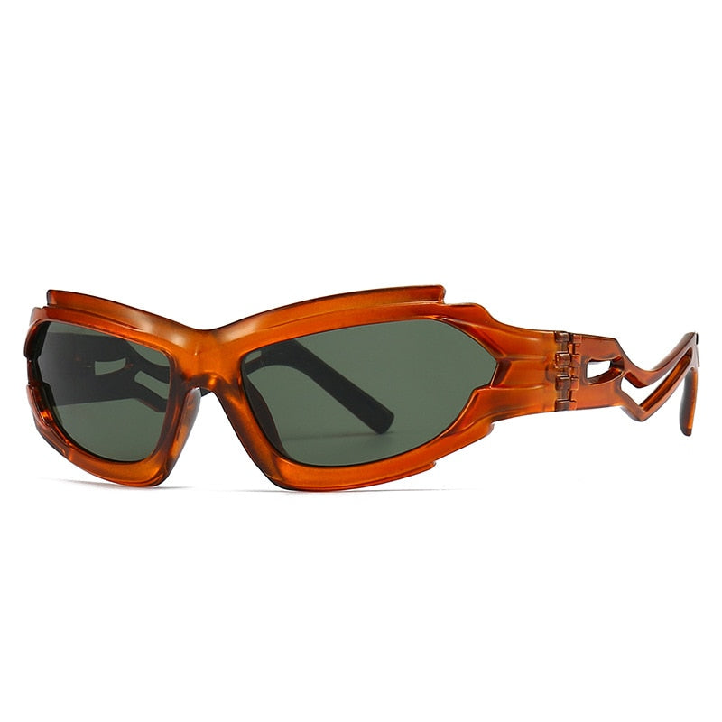 Geometrische Rahmen Cyber Y2K Sonnenbrille für Damen und Herren, sportliches Design mit aufwendigen Ausschnitten, luxuriöse Punk-Schattierungen - undergroundtechnostore.de